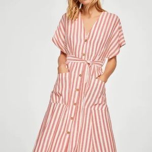 Stripe Mango Midi Dress with Button Front